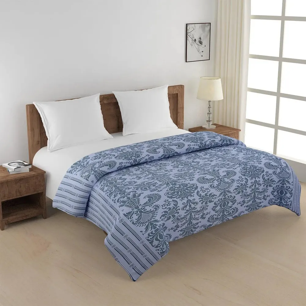Swayam Blue & Grey Ethnic Pattern Double Bed Winter Quilt