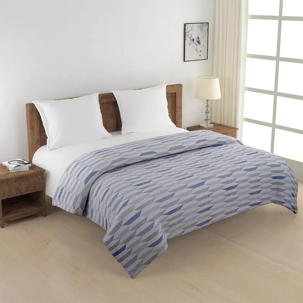 Swayam Blue & Grey Geometric Aesthetics Pure Cotton Double Bed Comforter