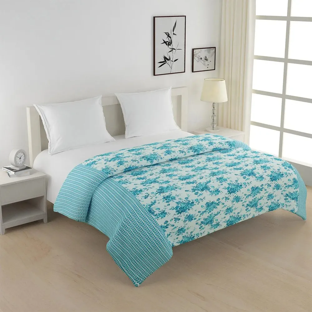 Swayam Blue Serene Floral Pattern Pure Cotton Double Bed Comforter