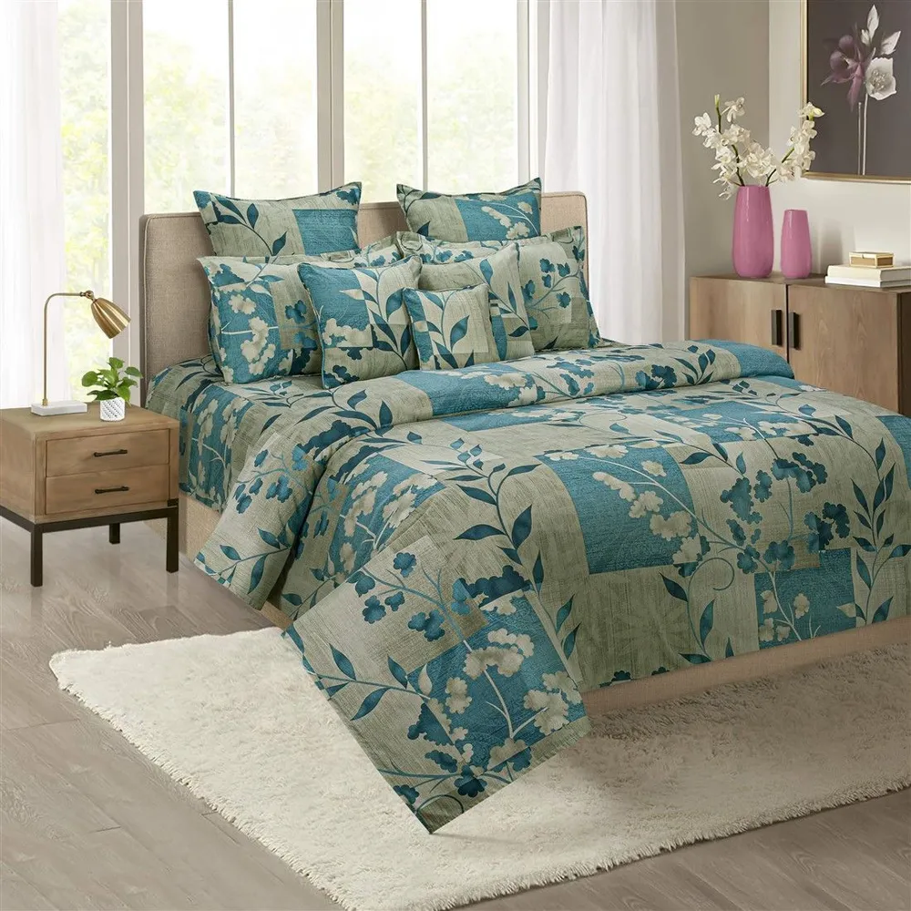 Swayam Cerulean Leaf print Veda Bed in a Bag Set