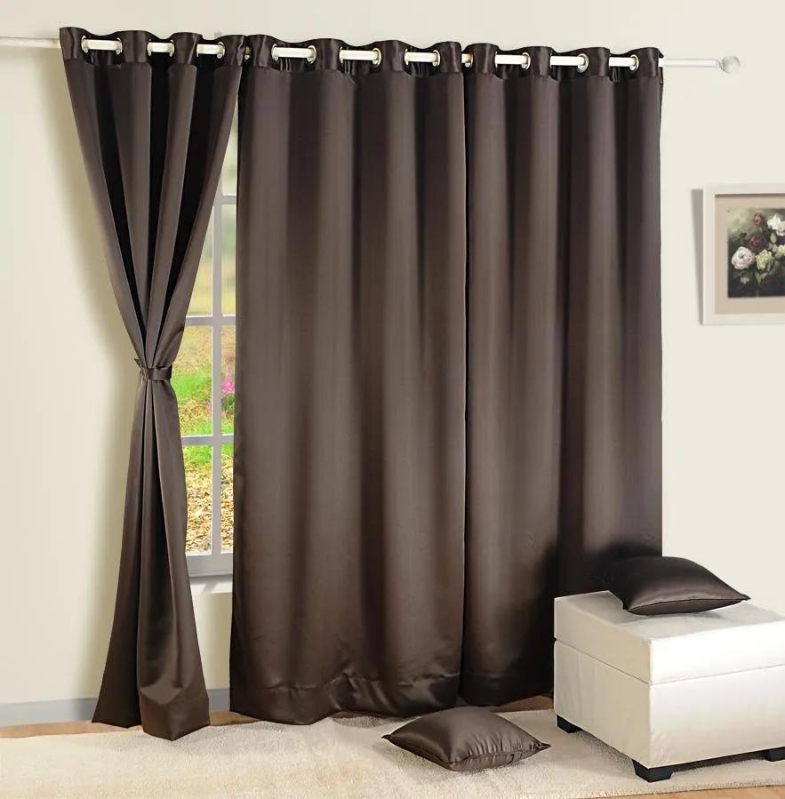 Swayam Chocolate Brown Solid Blackout Eyelet Door Curtain