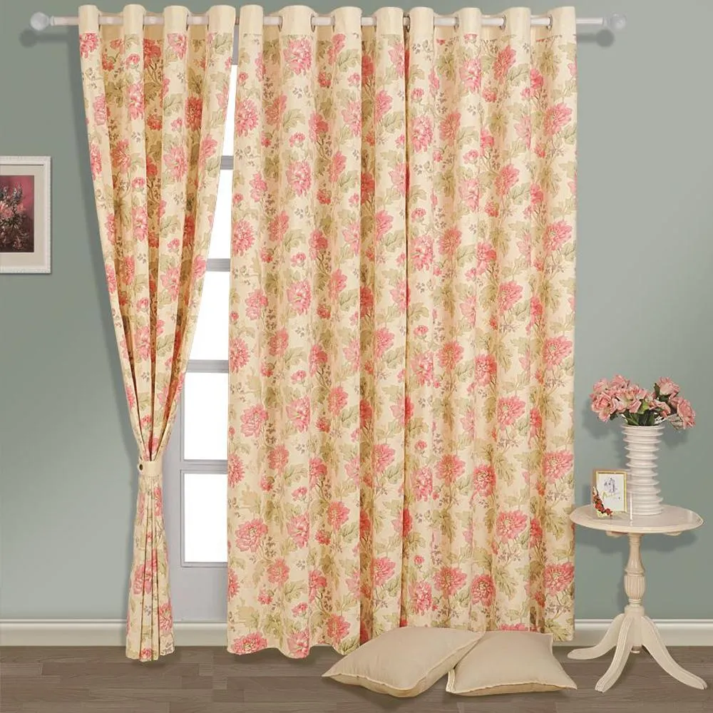 Swayam Cream Floral Printed Eyelet Cotton Door Curtain