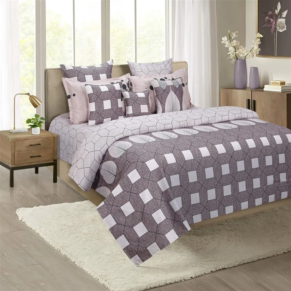 Swayam Dove Geometric Print Zinnia Bedding Set