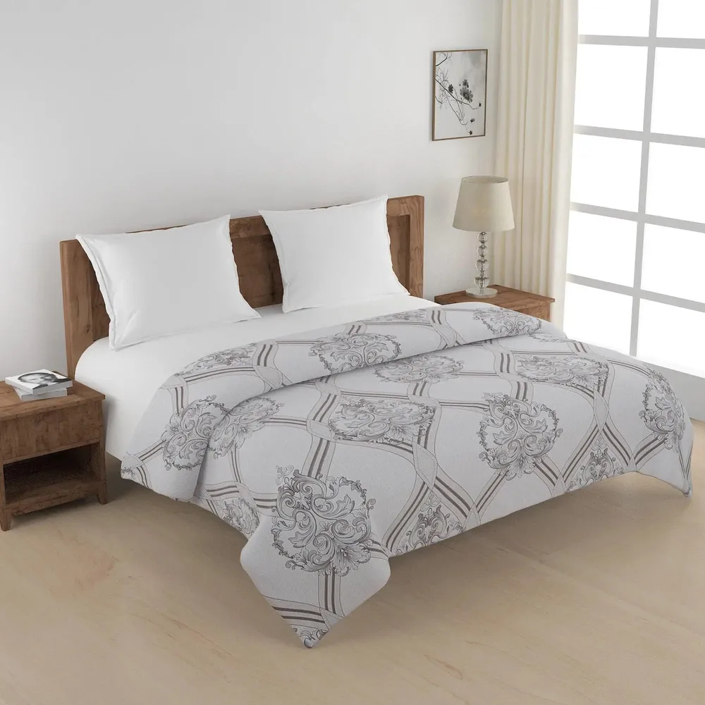 Swayam Ethnic Motif Brown & White Blended Cotton Double Bed Comforter