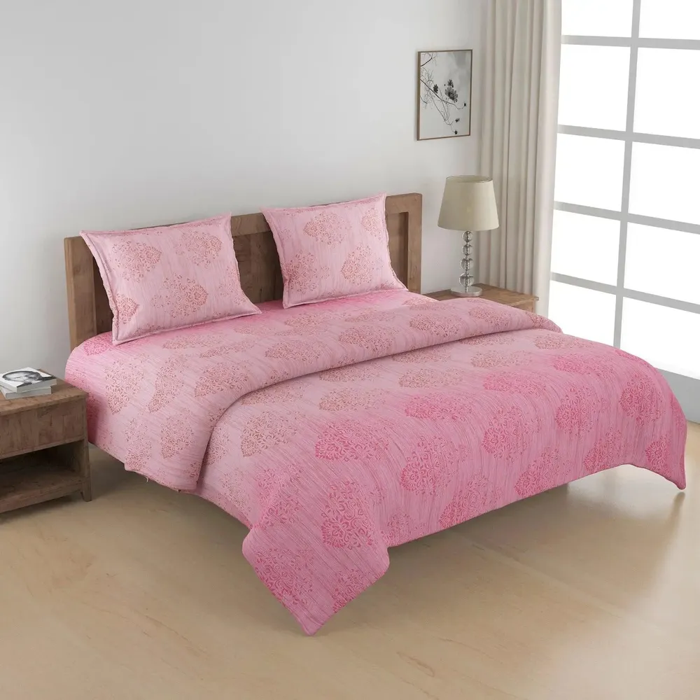Swayam Ethnic Motif Design 150 GSM Pure Cotton Double Size AC Comforter , Light Pink and Dark Pink