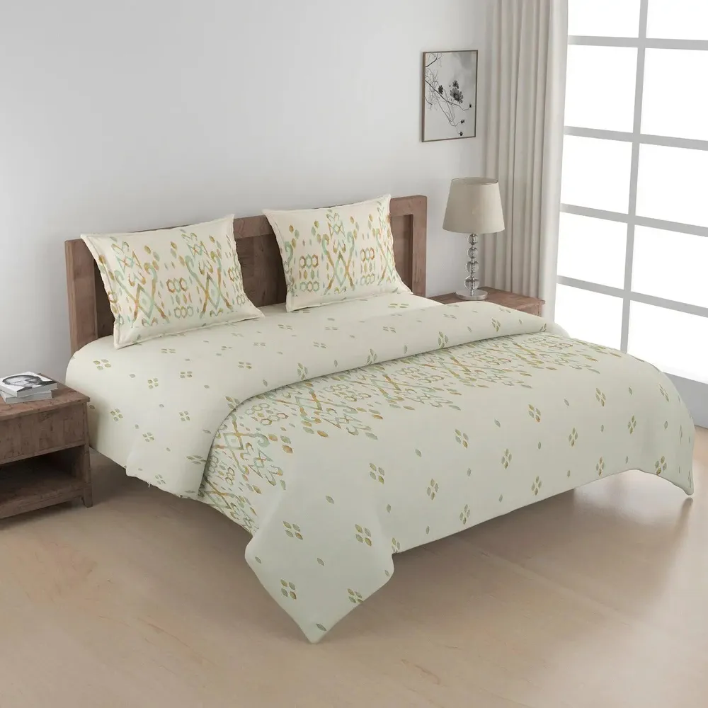Swayam Ethnic Motif Design 150 GSM Pure Cotton Double Size AC Comforter , White and Green