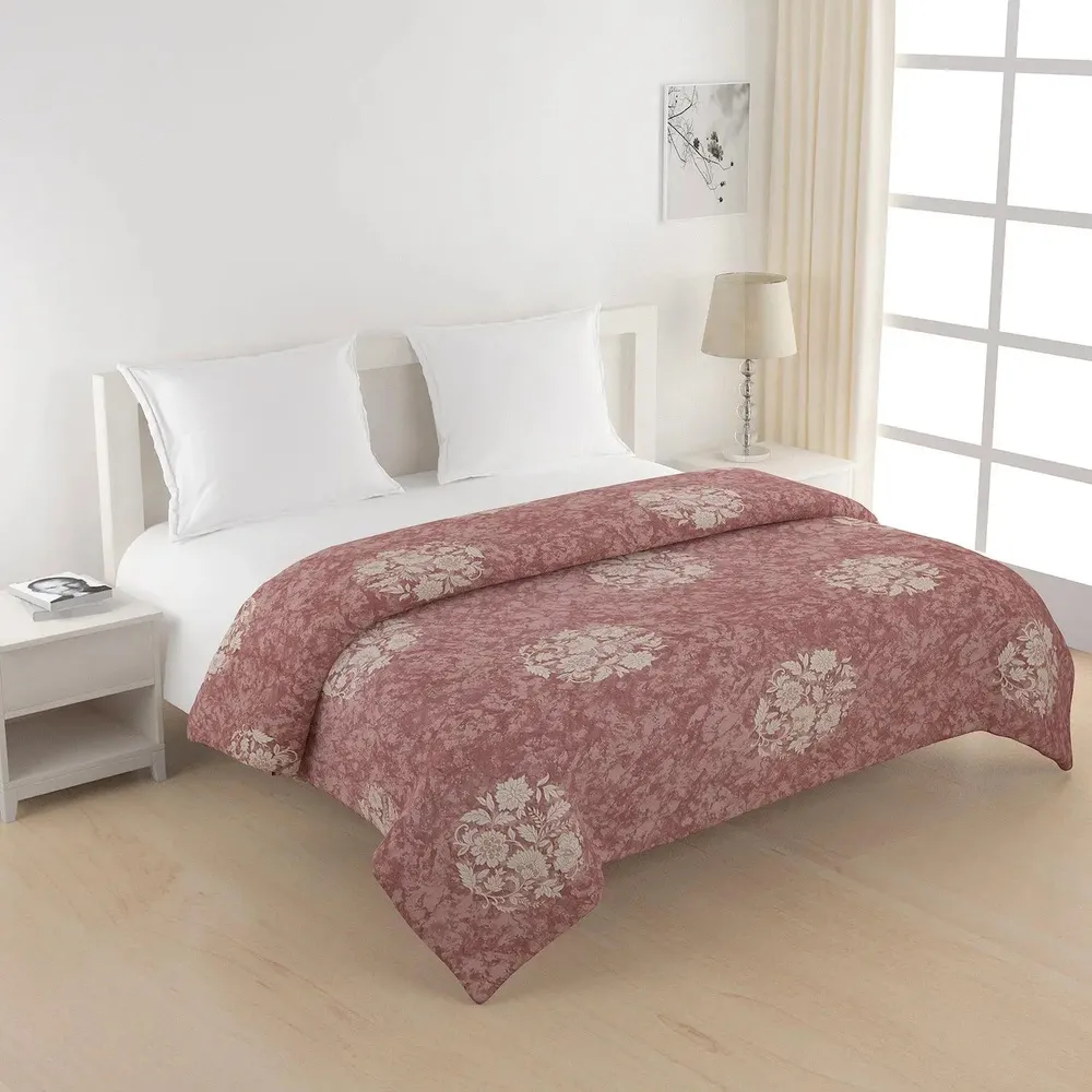 Swayam Floral Design 150 GSM Pure Cotton Double Size AC Comforter , Brown and Off white