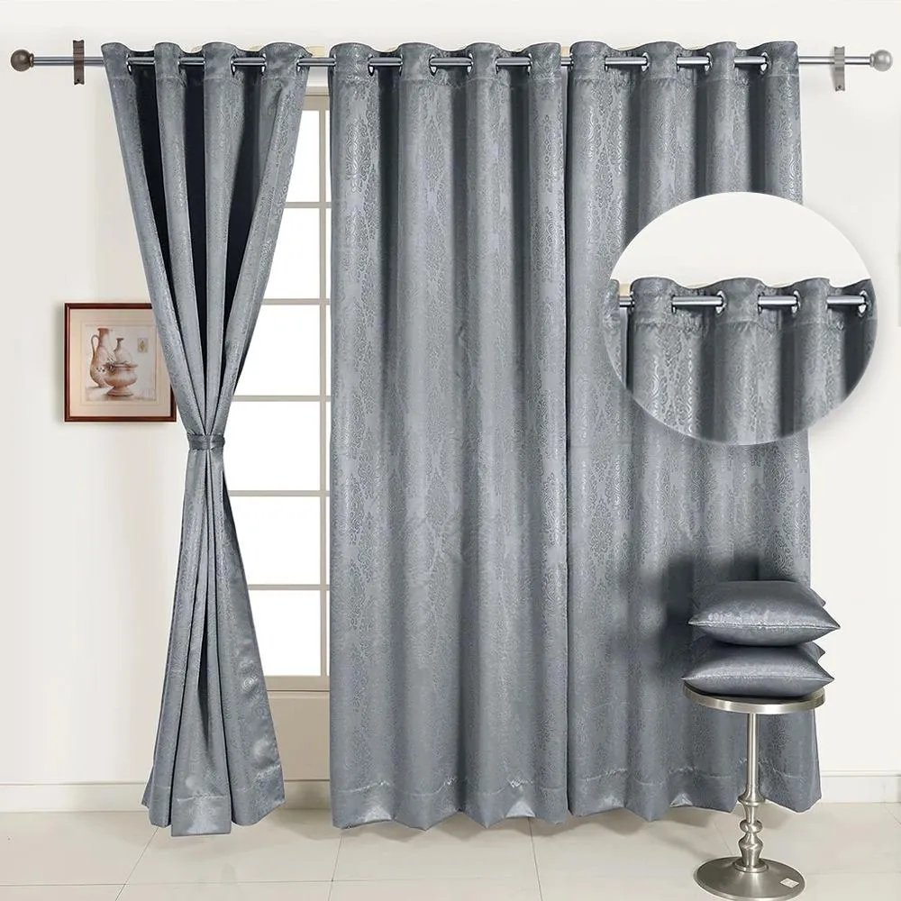 Swayam Grey Motif J&B Blackout Eyelet Door Curtain Long Door Curtains
