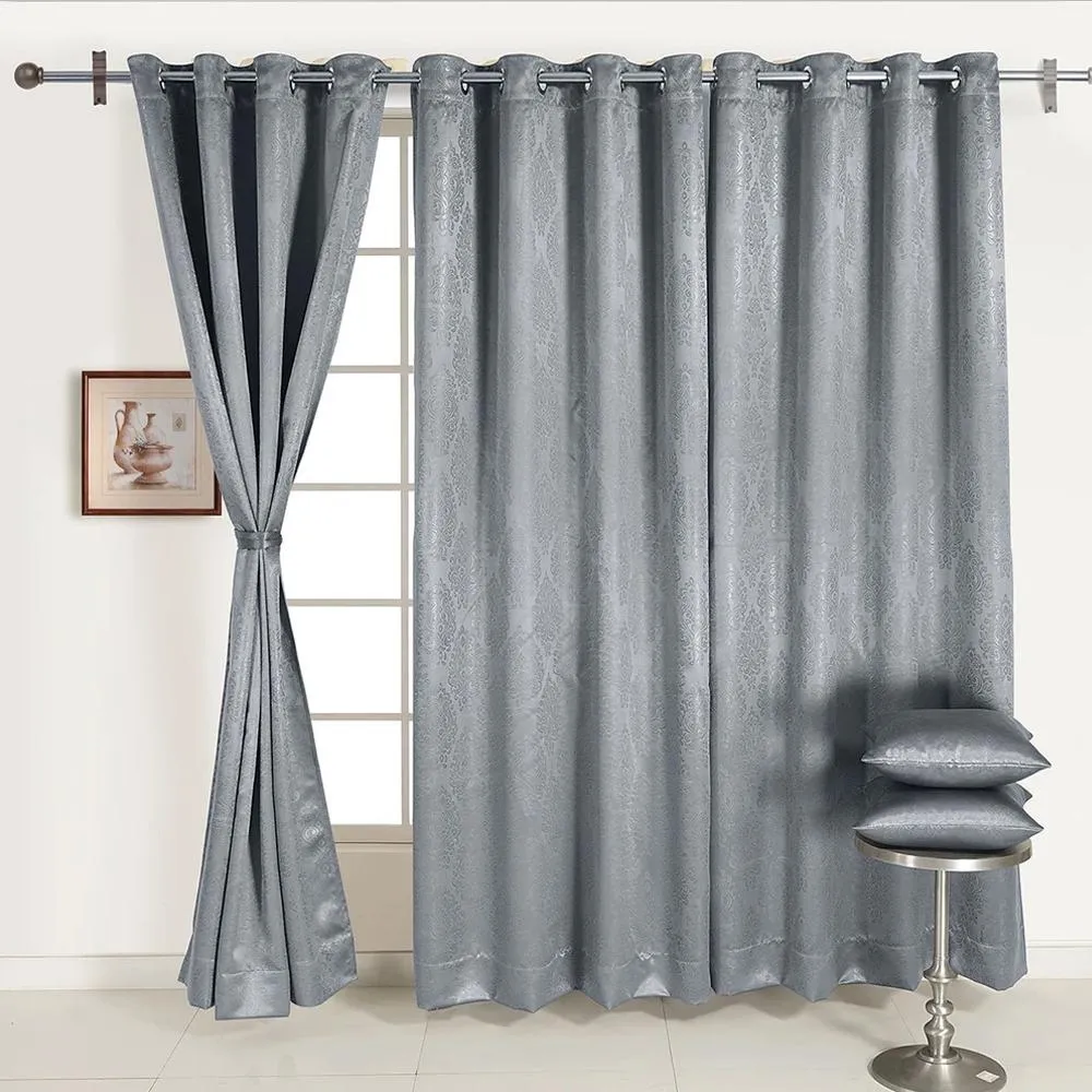 Swayam Grey Motif J&B Blackout Eyelet Window Curtain