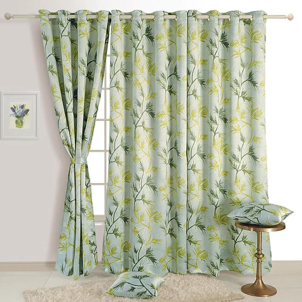 Swayam Leaf Sea Green Sigma Eyelet Window Curtain