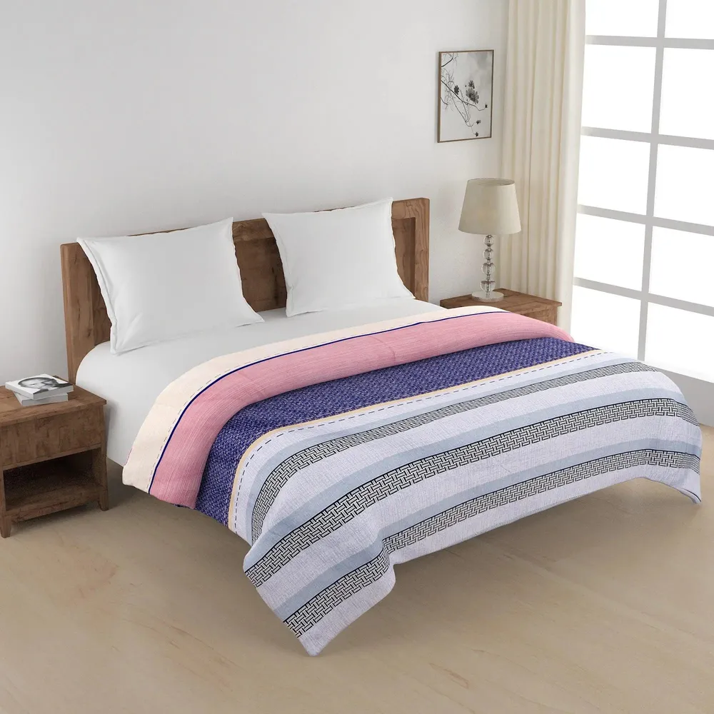 Swayam Linear Design Pink & Blue Blended Cotton Double Bed Comforter