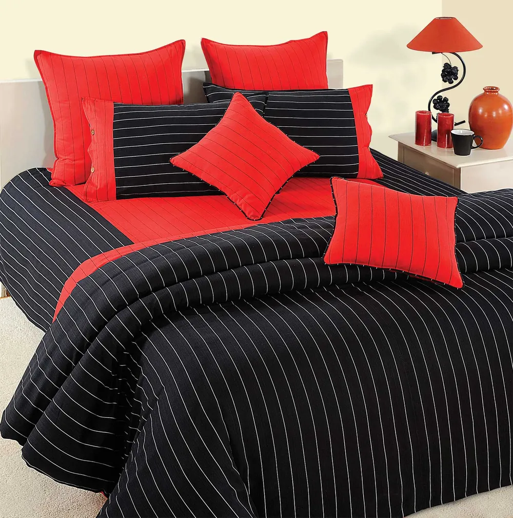 Swayam Magical Linea Striped Black & Red Single Bedsheet