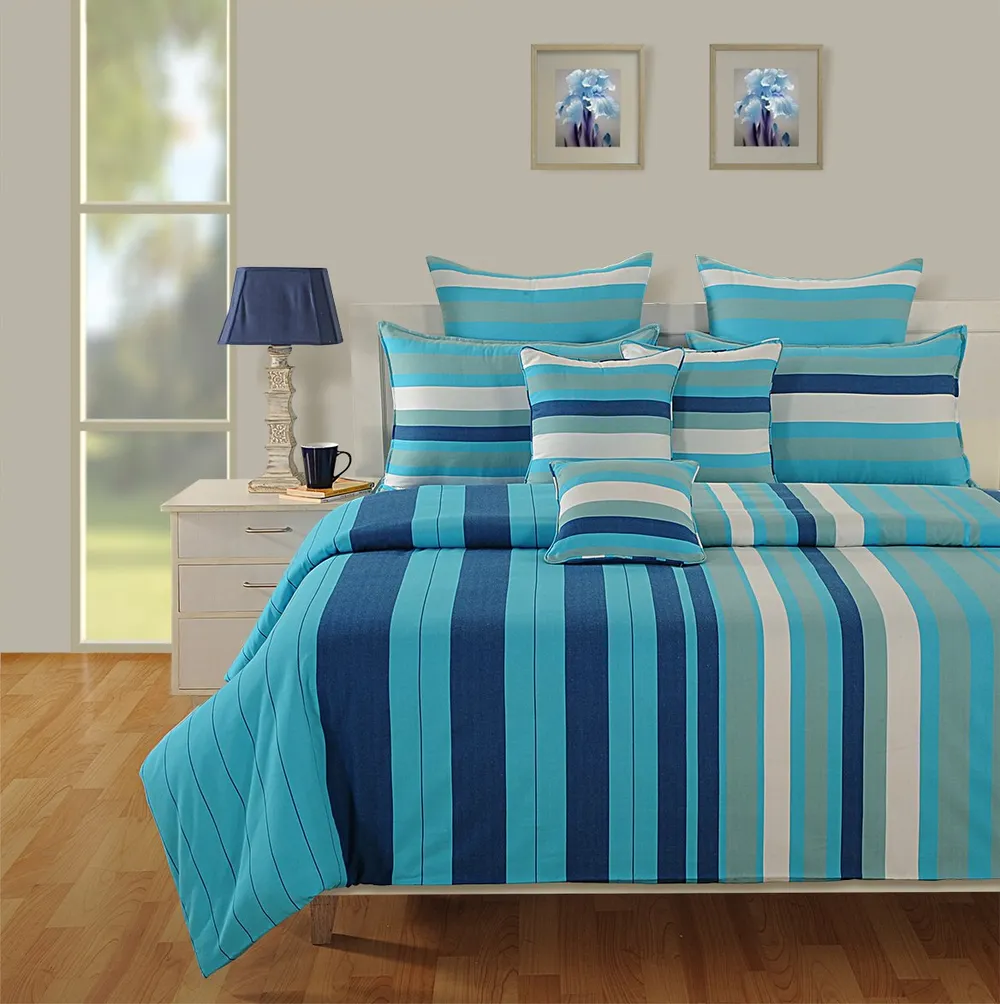 Swayam Magical Linea Striped Navy Blue Double Bedsheet