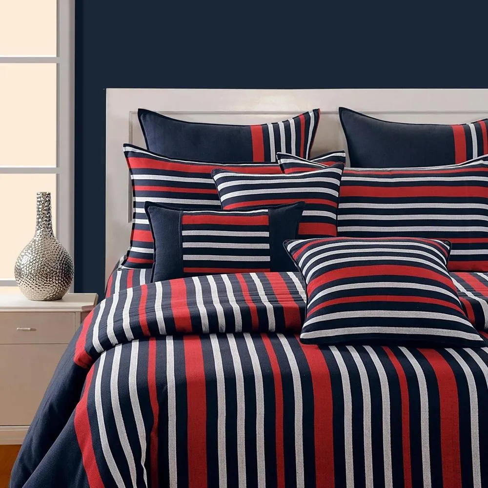 Swayam Magical Linea Striped Navy Blue & Red Single Bedsheet