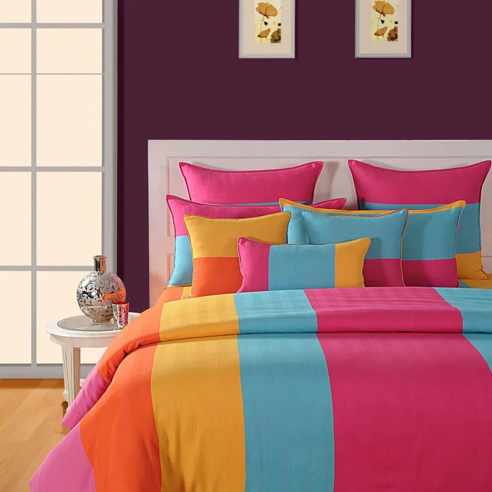 Swayam Magical Linea Striped Yellow & Pink Single Bedsheet