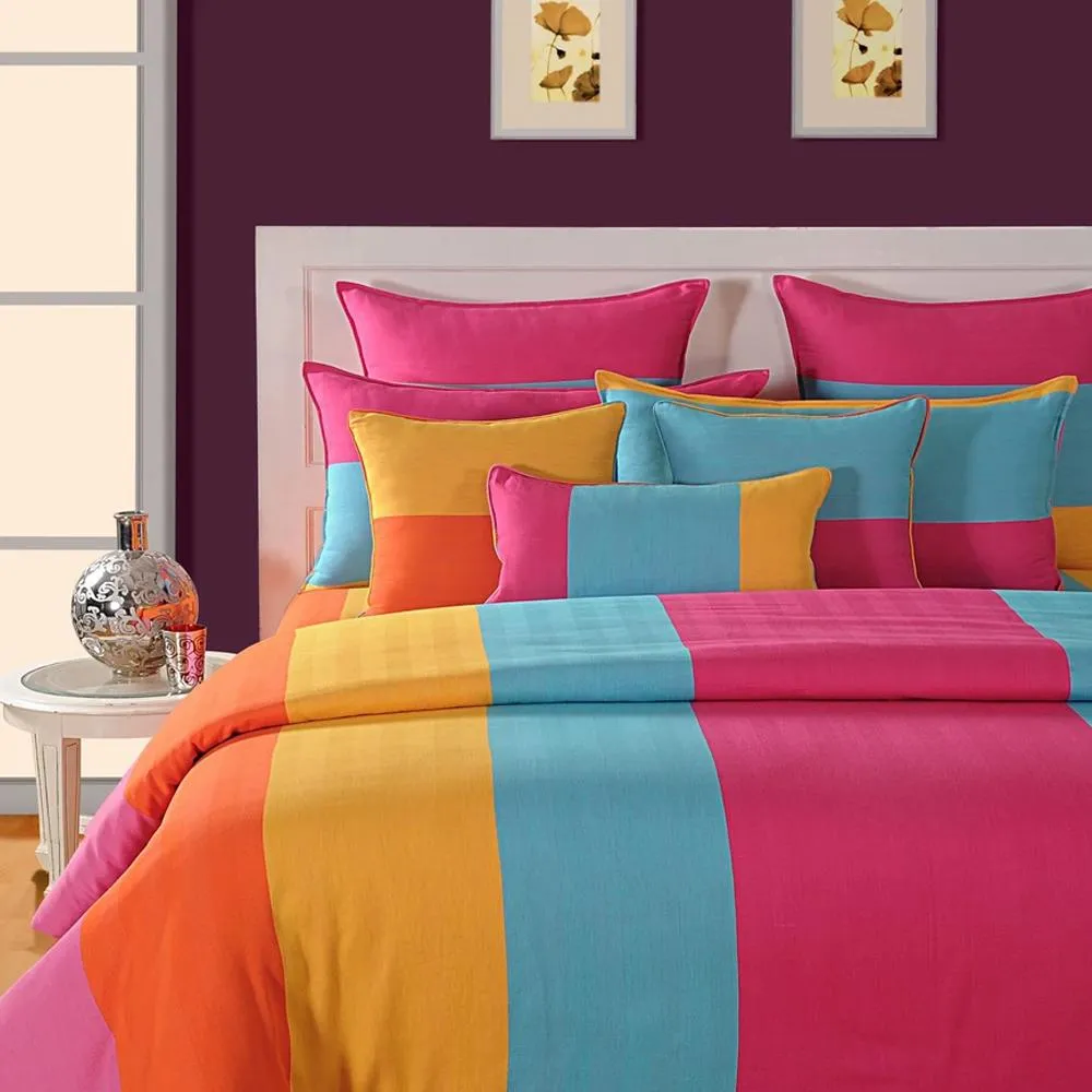 Swayam Magical Linea Yellow & Pink Striped Cotton Single Bed Sheet