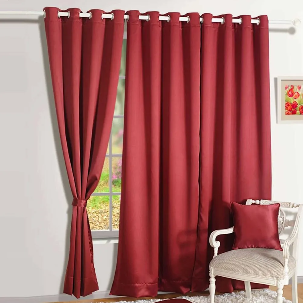 Swayam Maroon Solid Blackout Eyelet Door Curtain