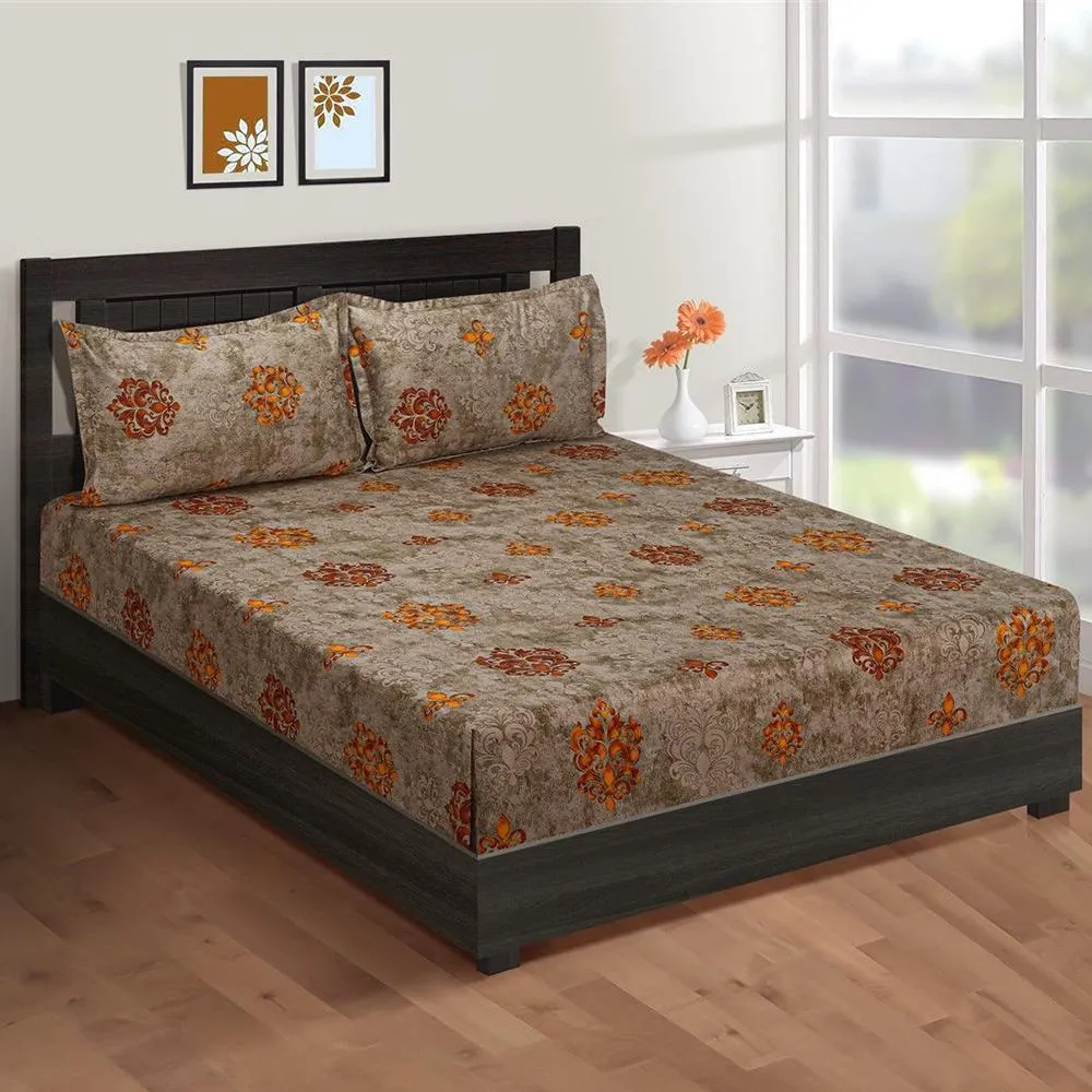 Swayam Medallion Color Print Zinnia Fitted Bed Sheet with 2 pillow covers