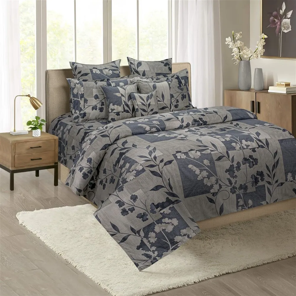Swayam Petiole Grey Print Veda Double Bedsheet with 2 pillow covers