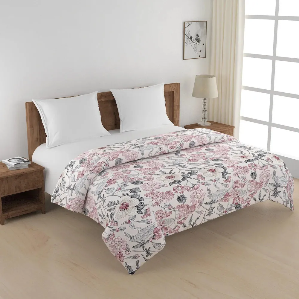 Swayam Pink &amp; Black Floral Drama Blended Cotton Double Bed Comforter