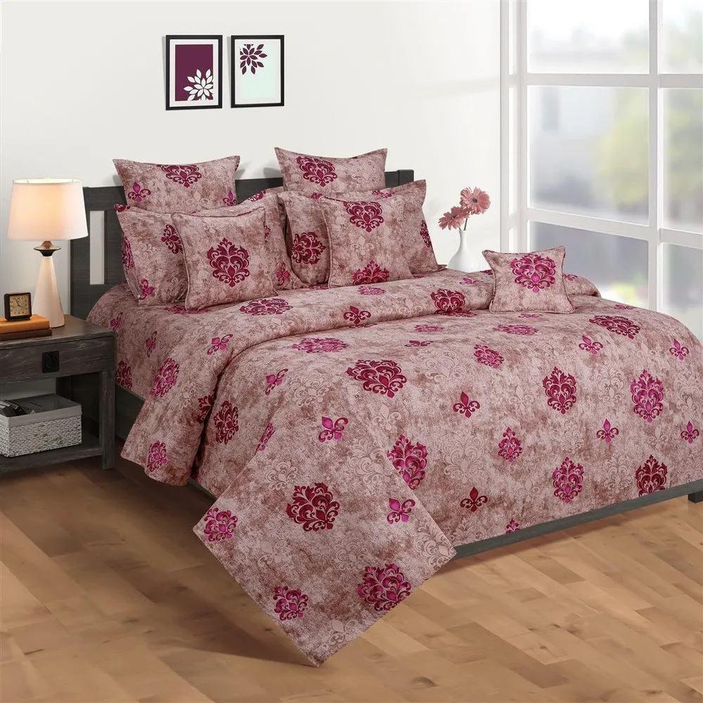 Swayam Pink Block Printed Zinnia Bedding Set