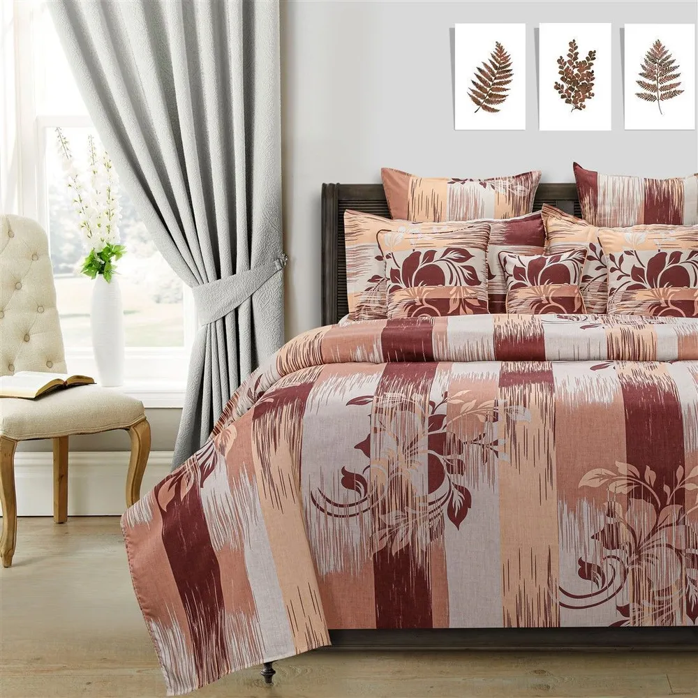 Swayam Rose Madder Hazel leaf print Veda Double Bedsheet with 2 pillow covers