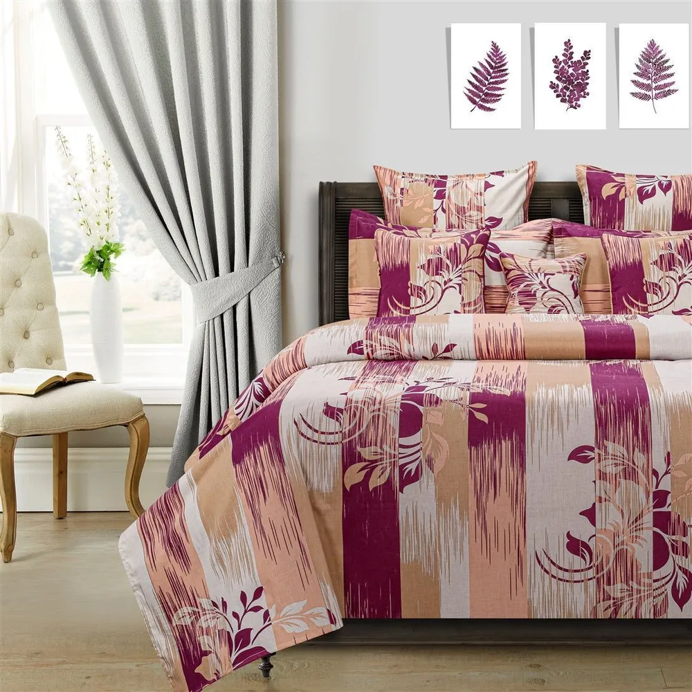 Swayam Rosewood Hazel leaf print Veda Double Bedsheet with 2 pillow covers