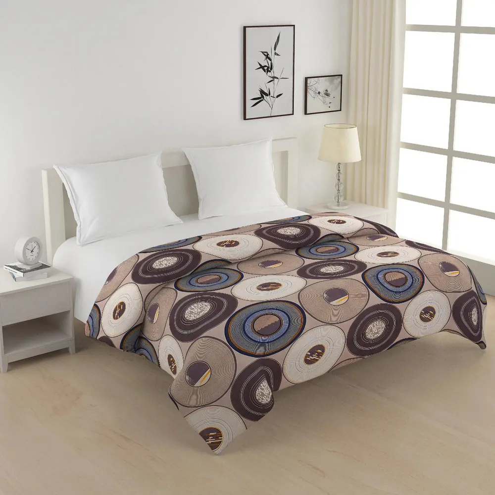 Swayam Round Disc Pattern Brown &amp; Beige Blended Cotton Double Bed Comforter