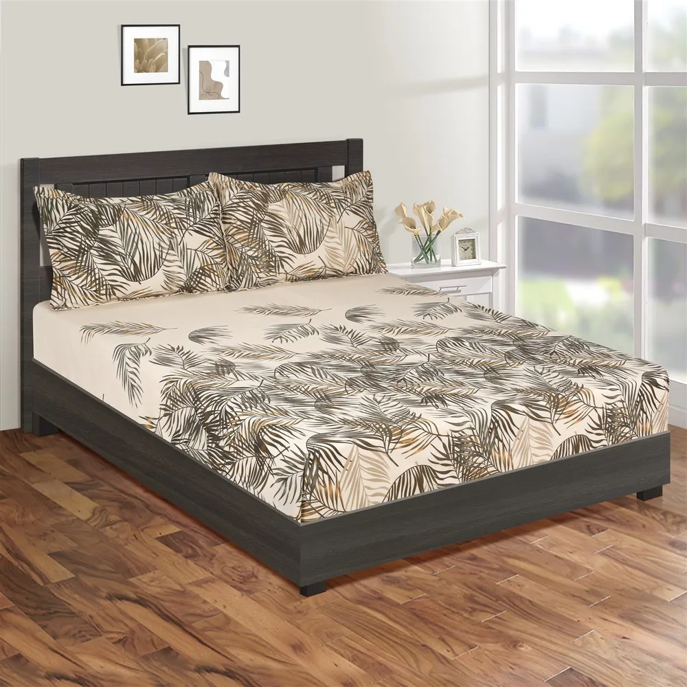 Swayam Sparkle Brown Floral Print Sparkle Fitted Double Bedsheet