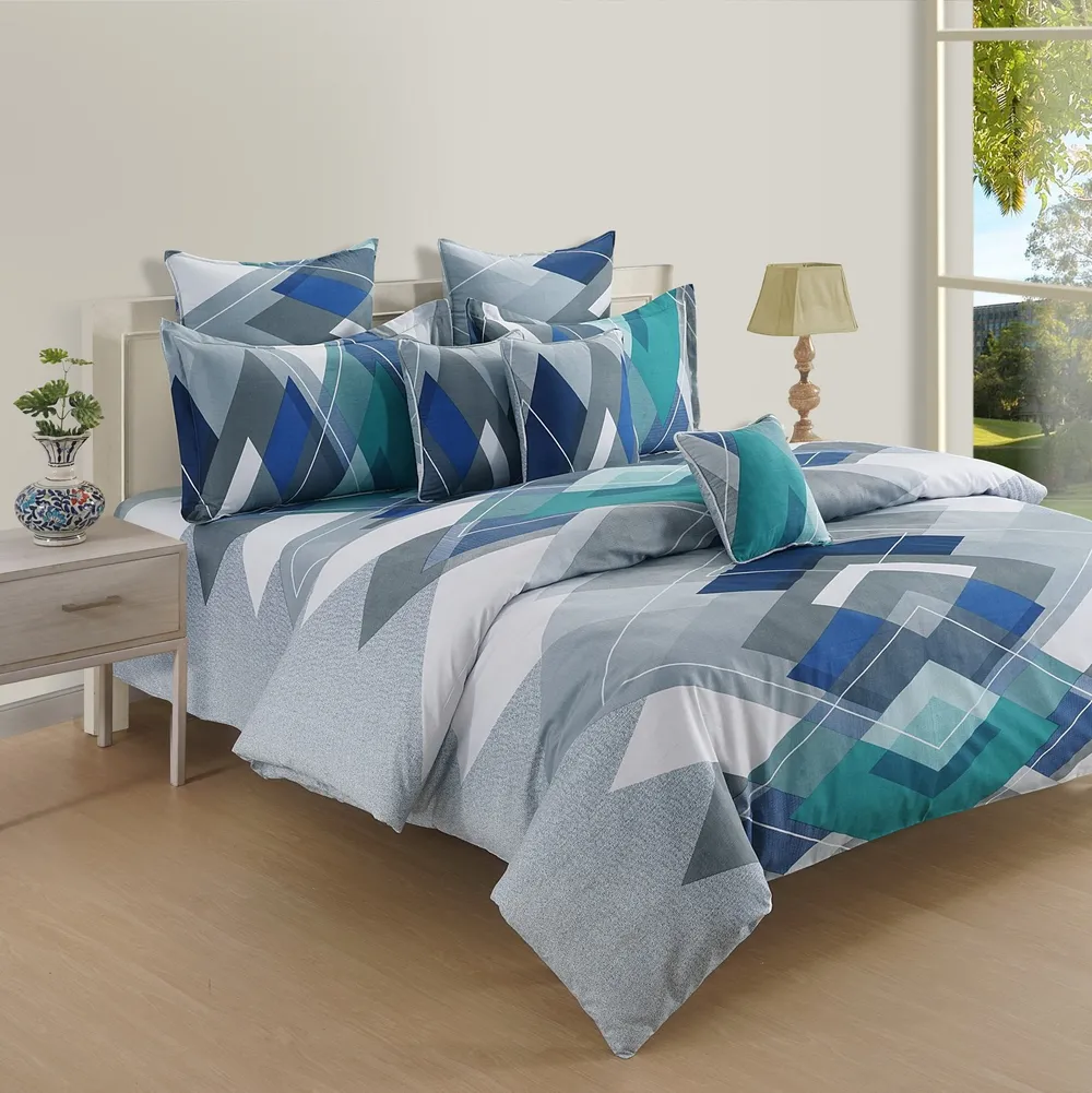 Swayam Sparkle Green Geometric Print Pure Cotton Double Bedsheet