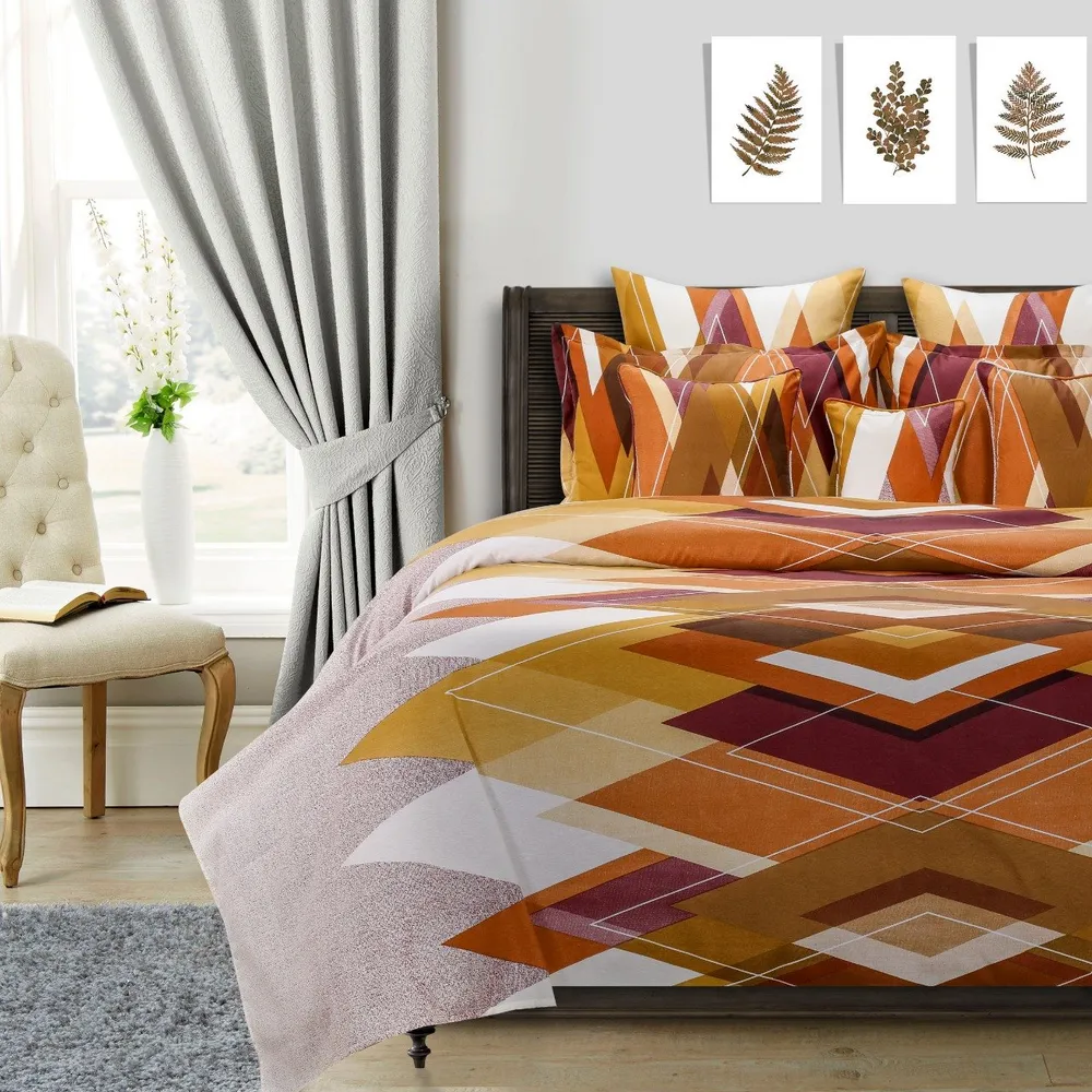 Swayam Sparkle Orange Geometric Print Pure Cotton Double Bedsheet