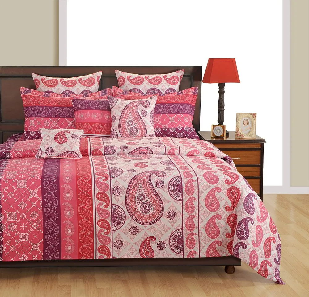 Swayam Sparkle Pink Motif Pure Cotton Bedding Set