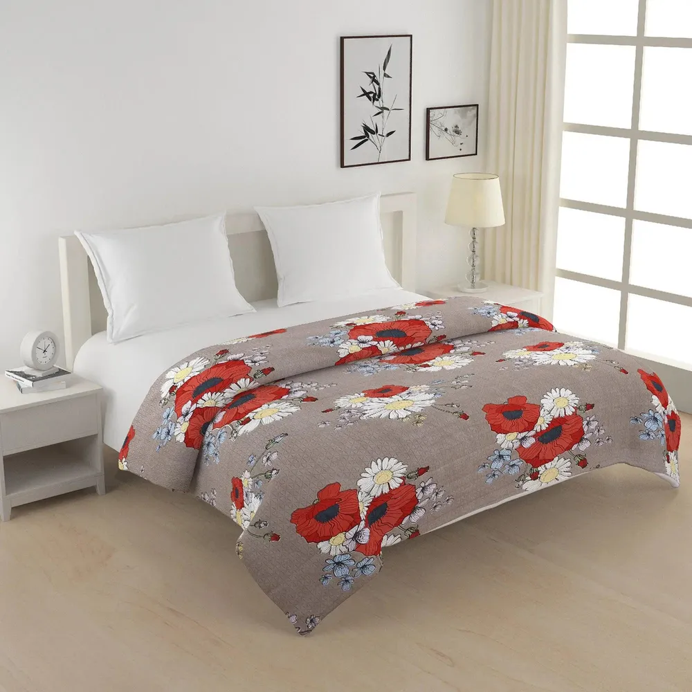 Swayam Taupe Red Floral Pattern Blended Cotton Double Bed Comforter