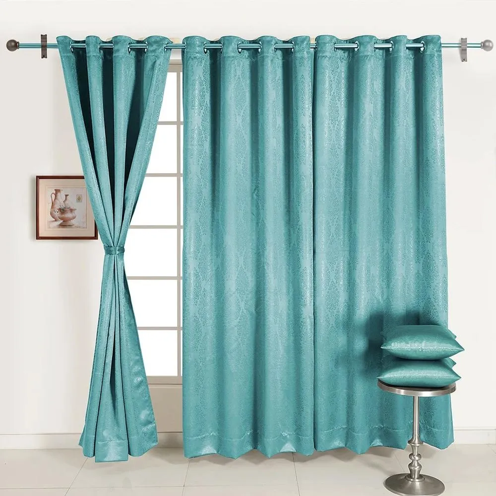 Swayam Turquoise Motif J&B Blackout Eyelet Door Curtain