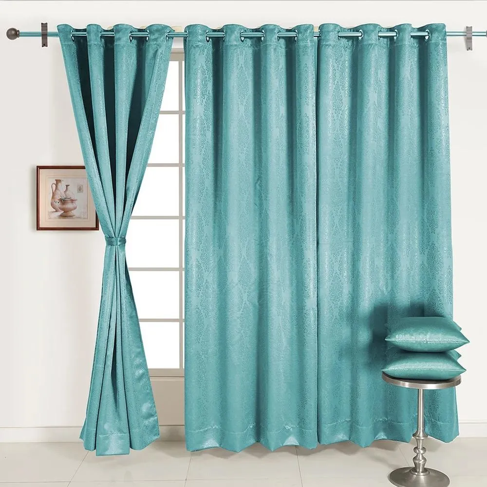 Swayam Turquoise Motif J&B Blackout Eyelet Window Curtain
