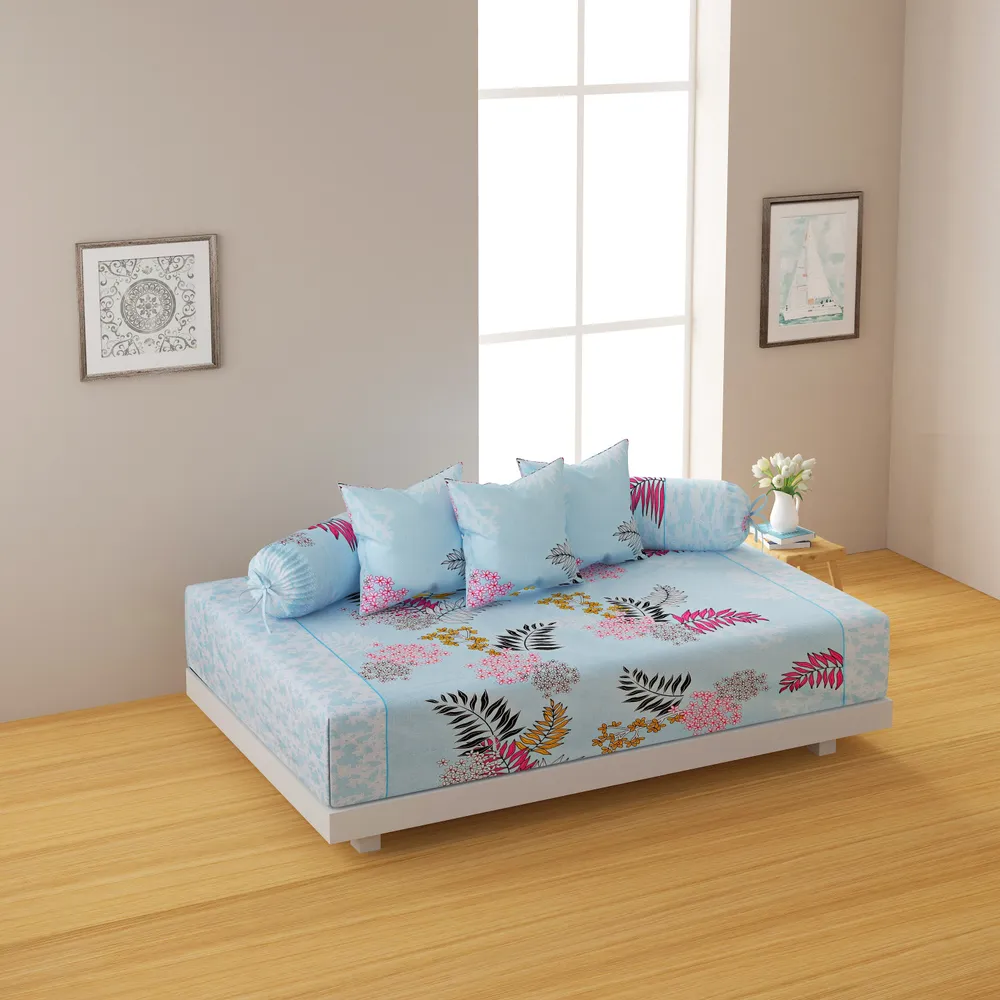 Swayam Veda 100% Pure Cotton Light Blue, Floral Print Diwan Set, Pack of 6