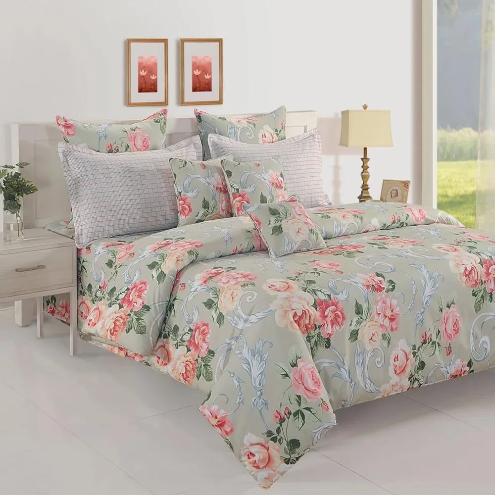Swayam Veda Floral Grey & Peach Single Bedsheet