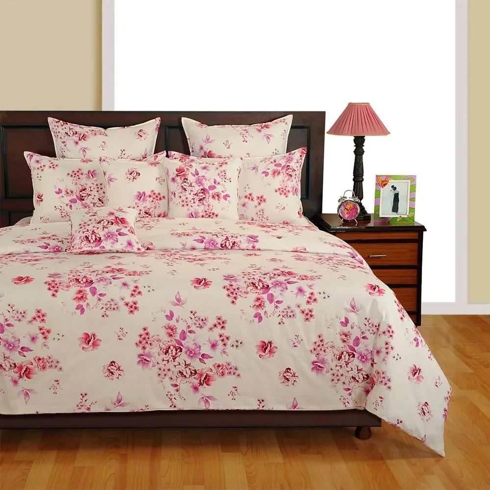 Swayam Veda Floral Off-White Magenta Double Bed Set of 4