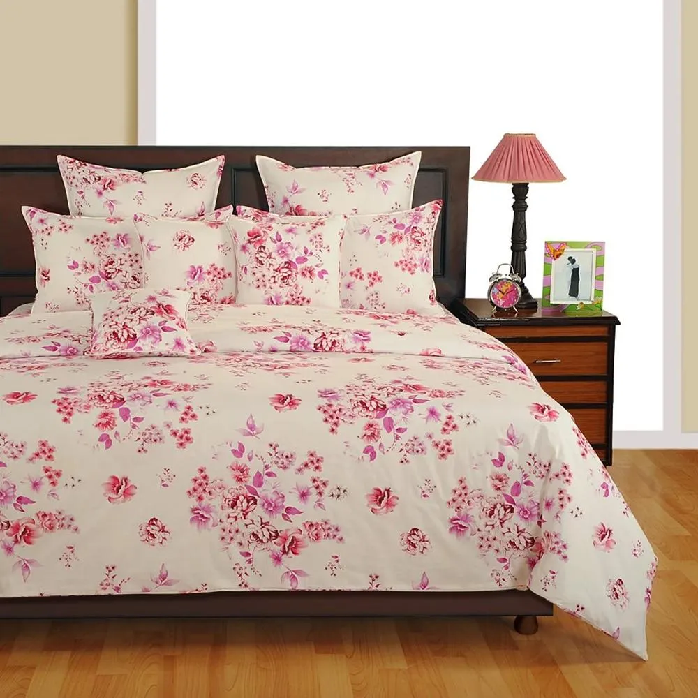 Swayam Veda Floral Off-White Magenta Double Fitted Bed Sheet