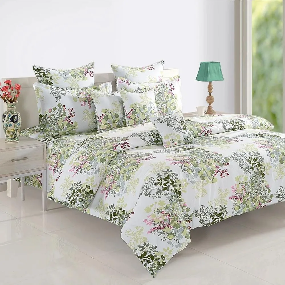 Swayam Veda Floral White & Green Single Bedsheet