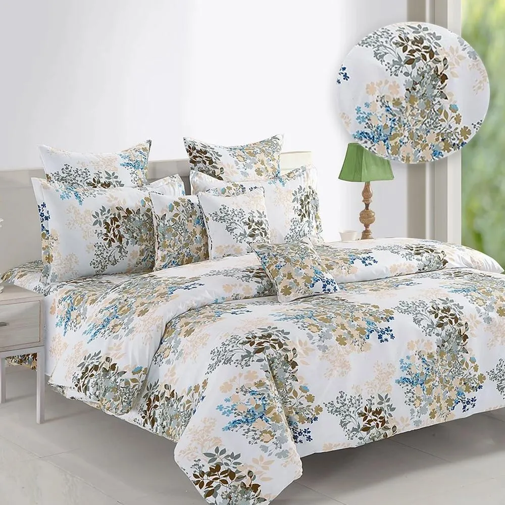 Swayam Veda Floral White & Grey Single Bedsheet