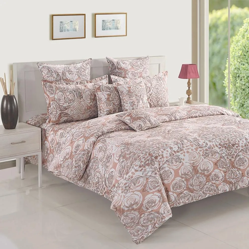 Swayam Veda Motifs White & Brown Fitted Double Bedsheet