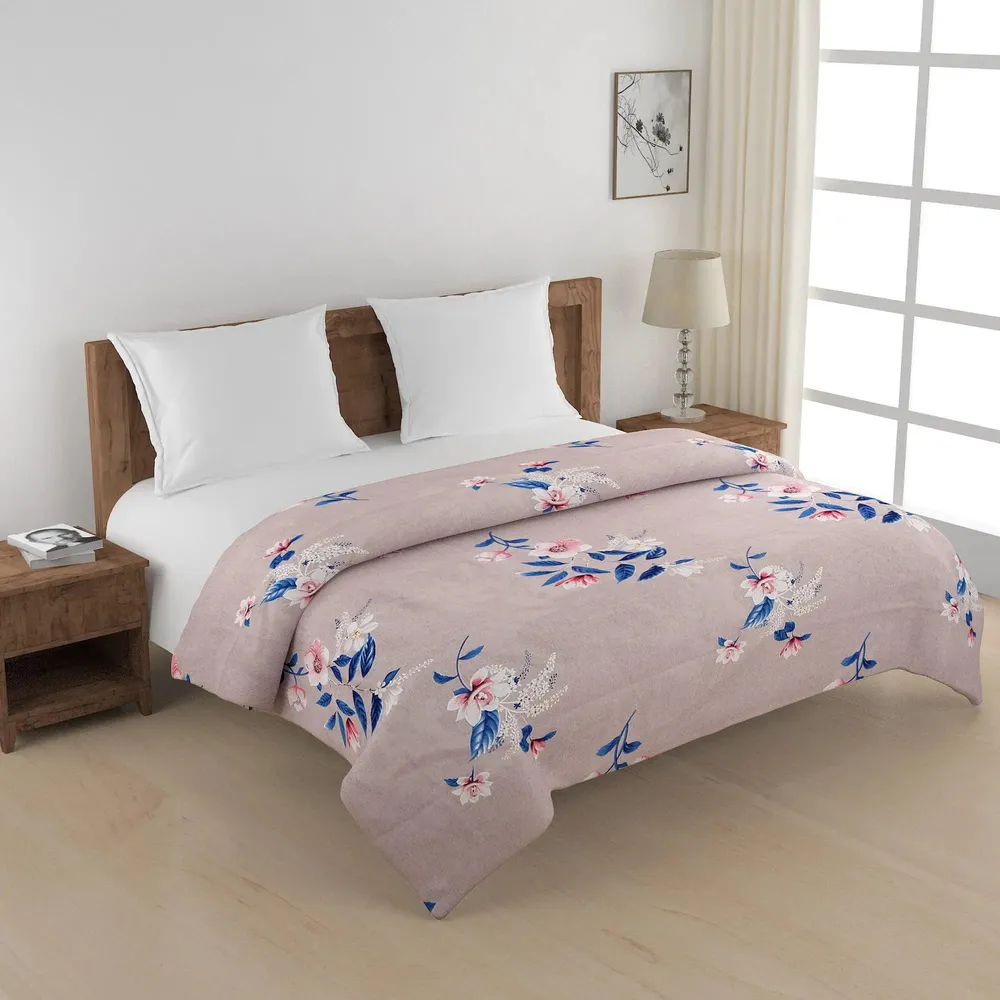 Swayam Wild Pink &amp; Blue Flora Blended Cotton Heavy Double Bed Comforter