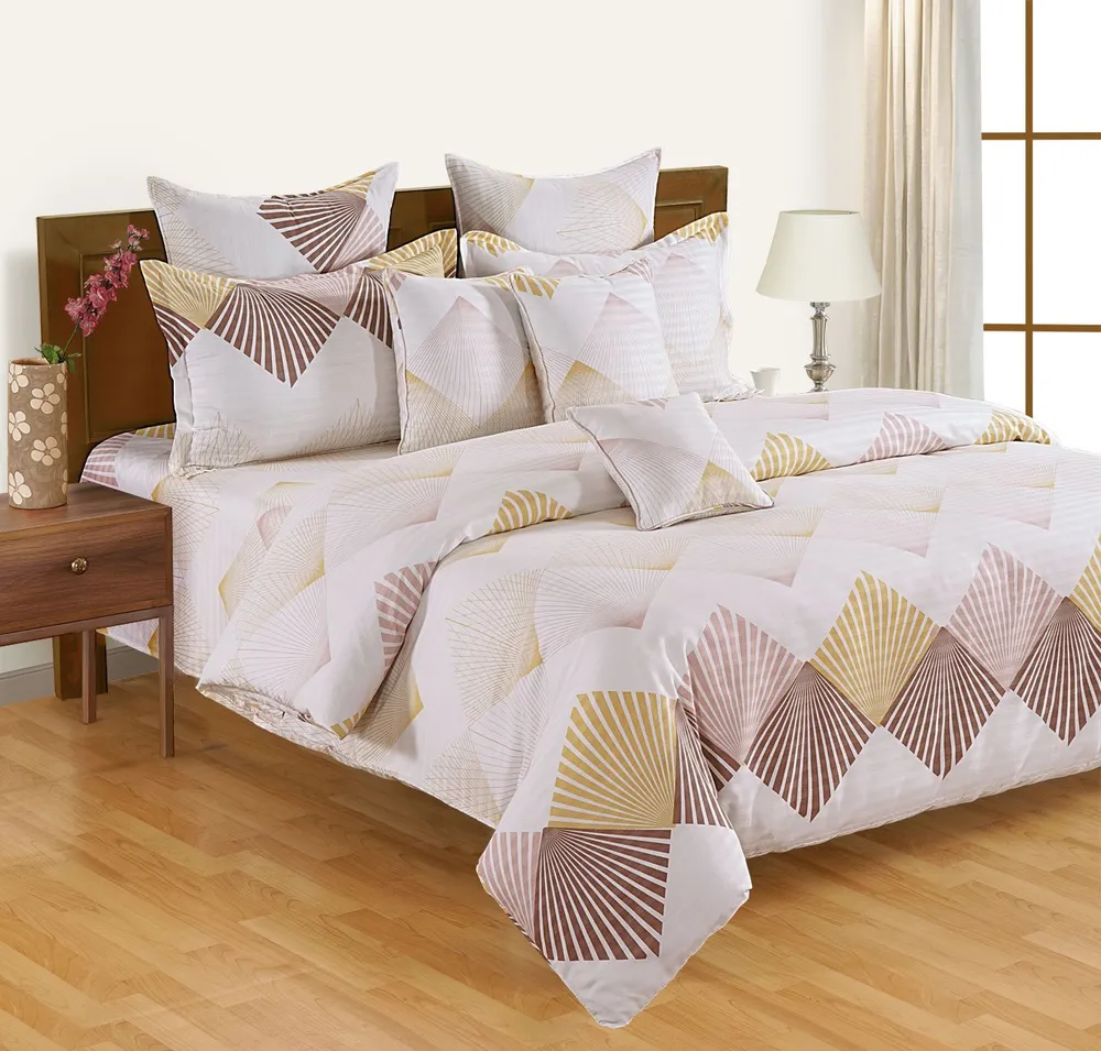 Swayam Zinnia Bugundy Geometric Cotton Fitted Doube Bedsheet