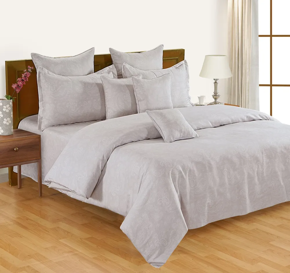 Swayam Zinnia Gery Ethnic Printed Cotton Fitted Doube Bedsheet