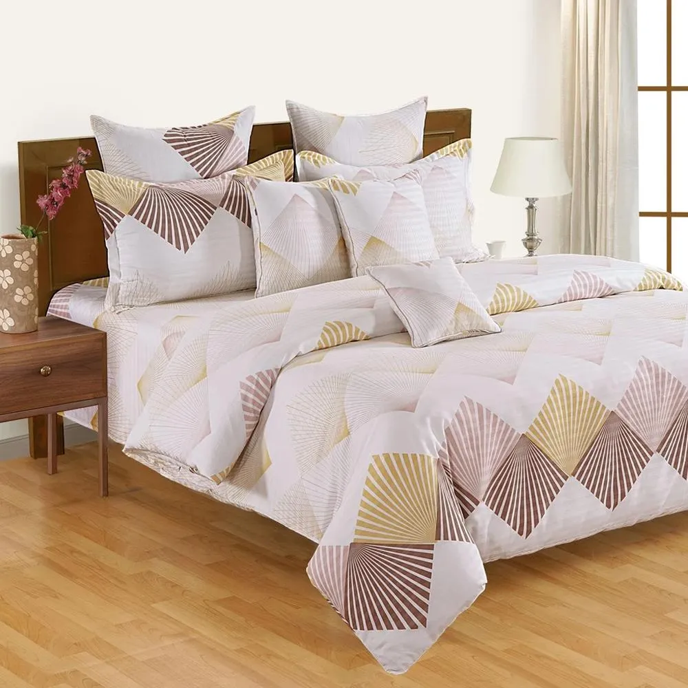 Swayam Zinnia Off White &amp; Burgundy Geometric Cotton Double Bedsheet Double Bedsheet
