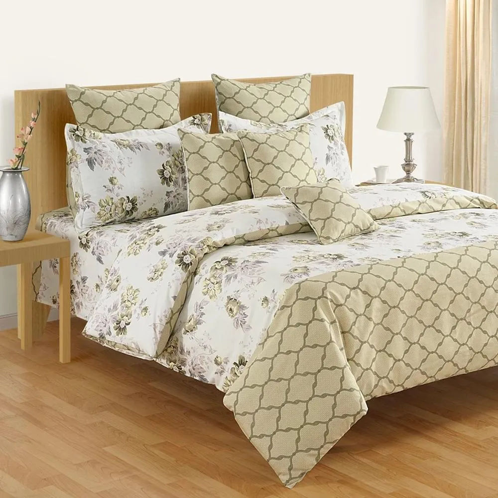 Swayam Zinnia Off White &amp; Grey Floral Cotton Double Bedsheet