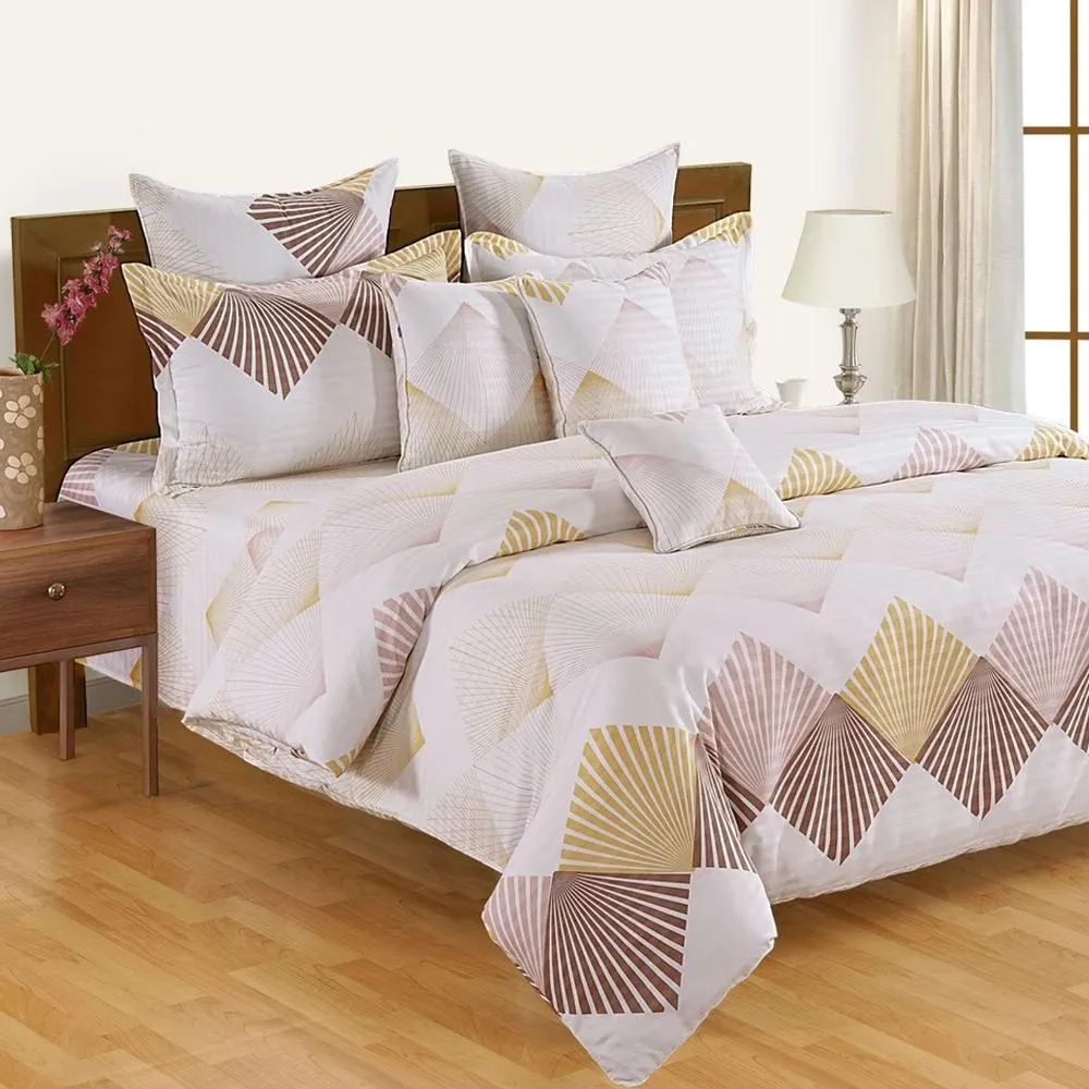 Swayam Zinnia Off White & Brown Geometric Cotton Single Bedsheet