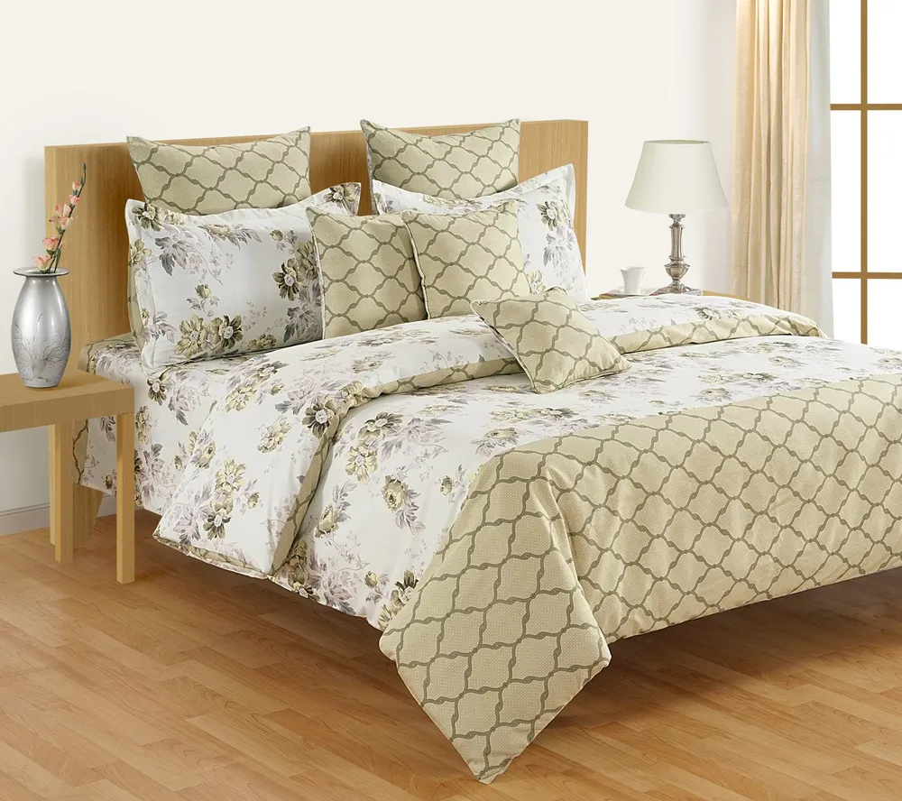 Swayam Zinnia Pink Floral Cotton Fitted Double Bedsheet