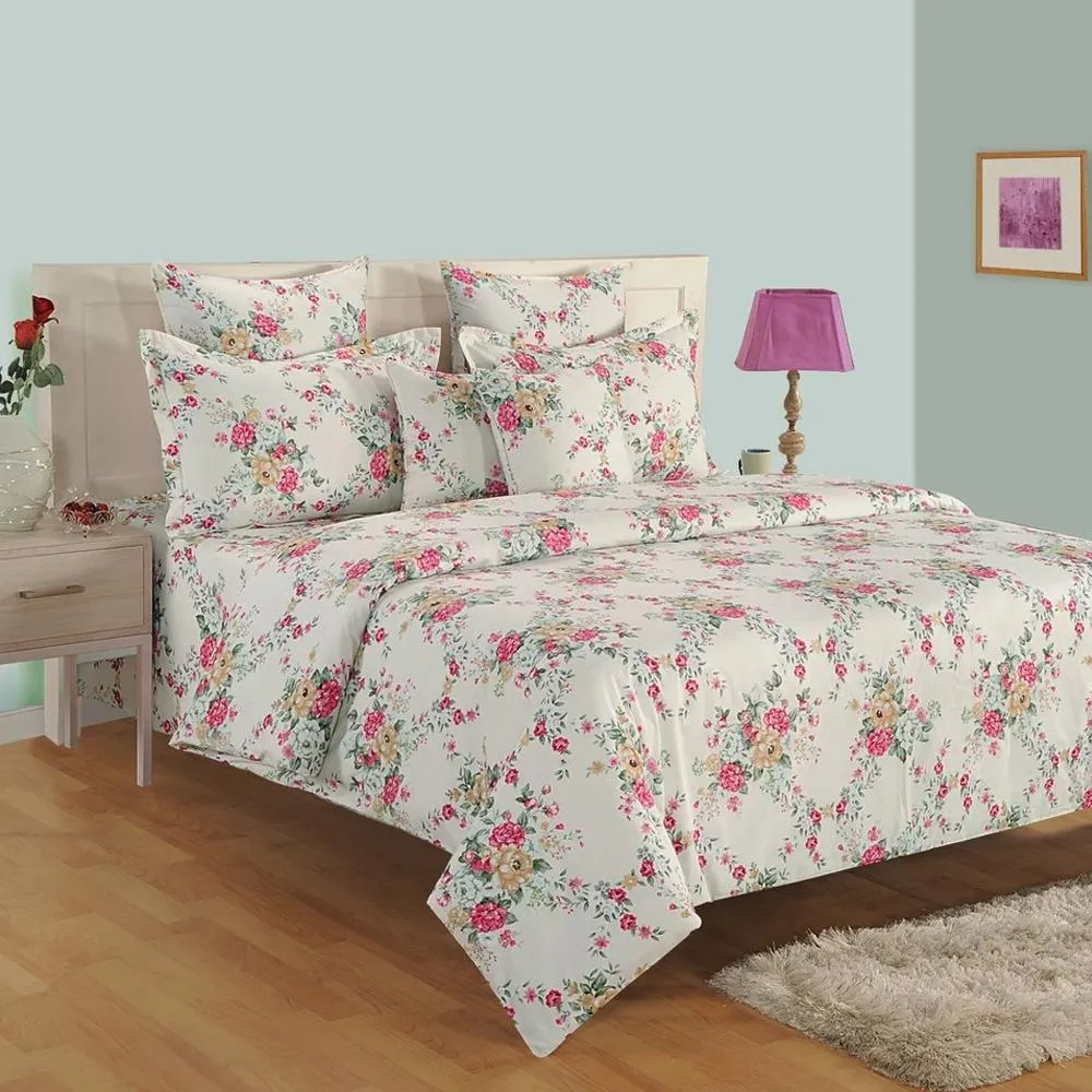 Swayam Zinnia Pink Floral Cotton Single Bedsheet